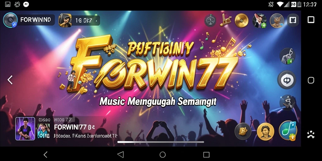 Screenshot gameplay FORWIN77, memperlihatkan aksi bermain musik yang seru.