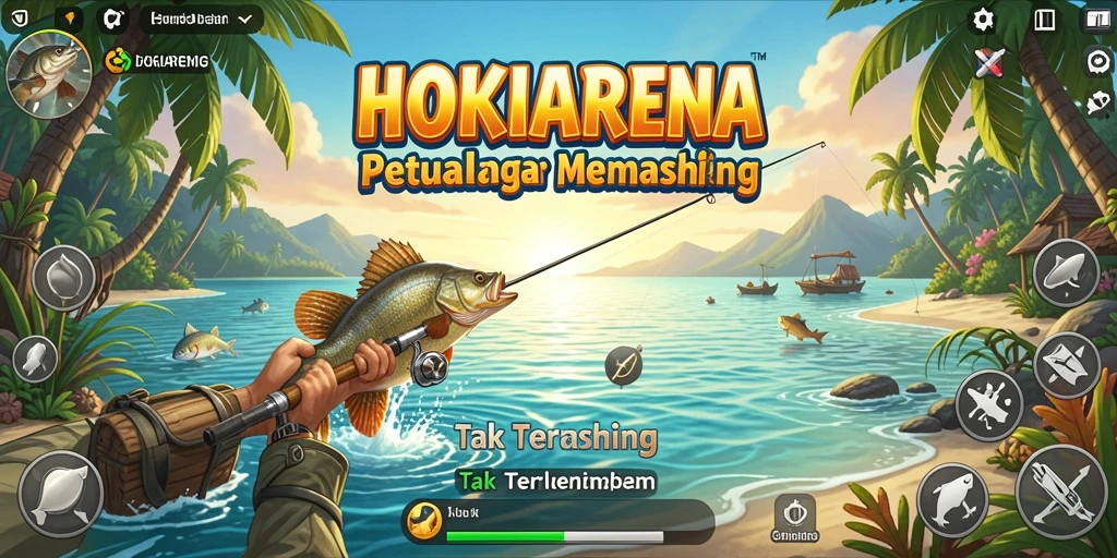 Tampilan gameplay HOKIARENA yang menggambarkan keseruan memancing.