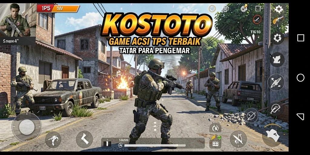 Screenshot utama KOSTOTO menampilkan aksi seru dalam pertempuran TPS.