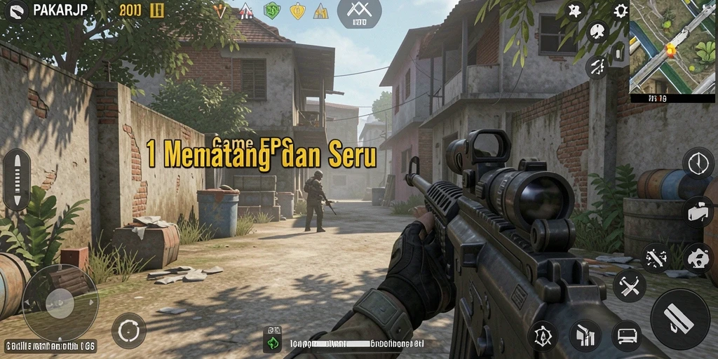 Screenshot gameplay PAKARJP menampilkan aksi intens dalam pertempuran FPS.