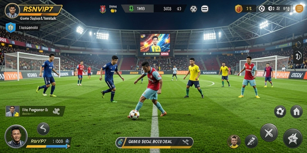 Screenshot gameplay RSNVIP7 menampilkan aksi seru dalam pertandingan sepak bola.