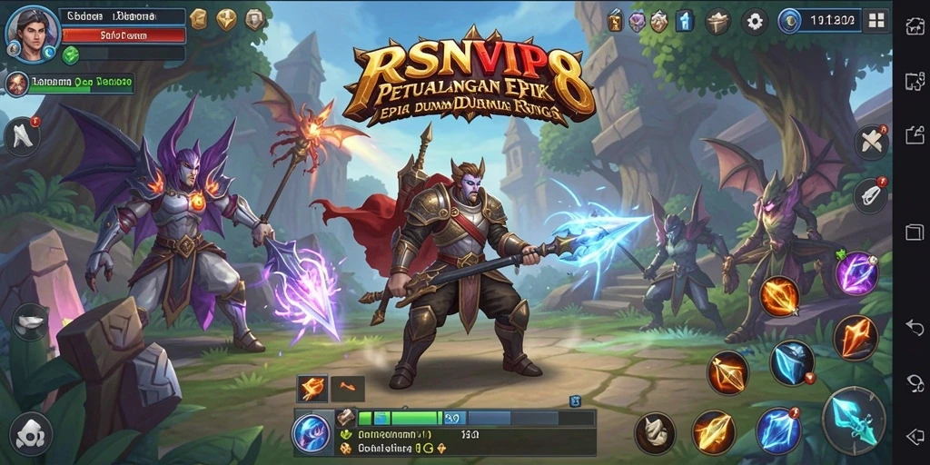 Screenshot menunjukkan pertempuran seru dalam RSNVIP8 dengan karakter beraksi.